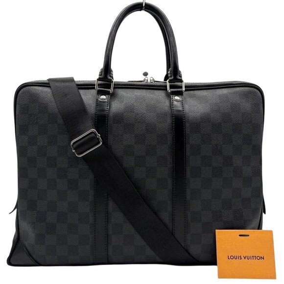 Authentic Louis Vuitton Damier Graphite Porte Document Voyage PM Bag Black Mens - Picture 1 of 16